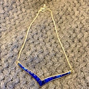 Mine finds by Jay King lapis v-shaped .925 Sterling inlaid necklace